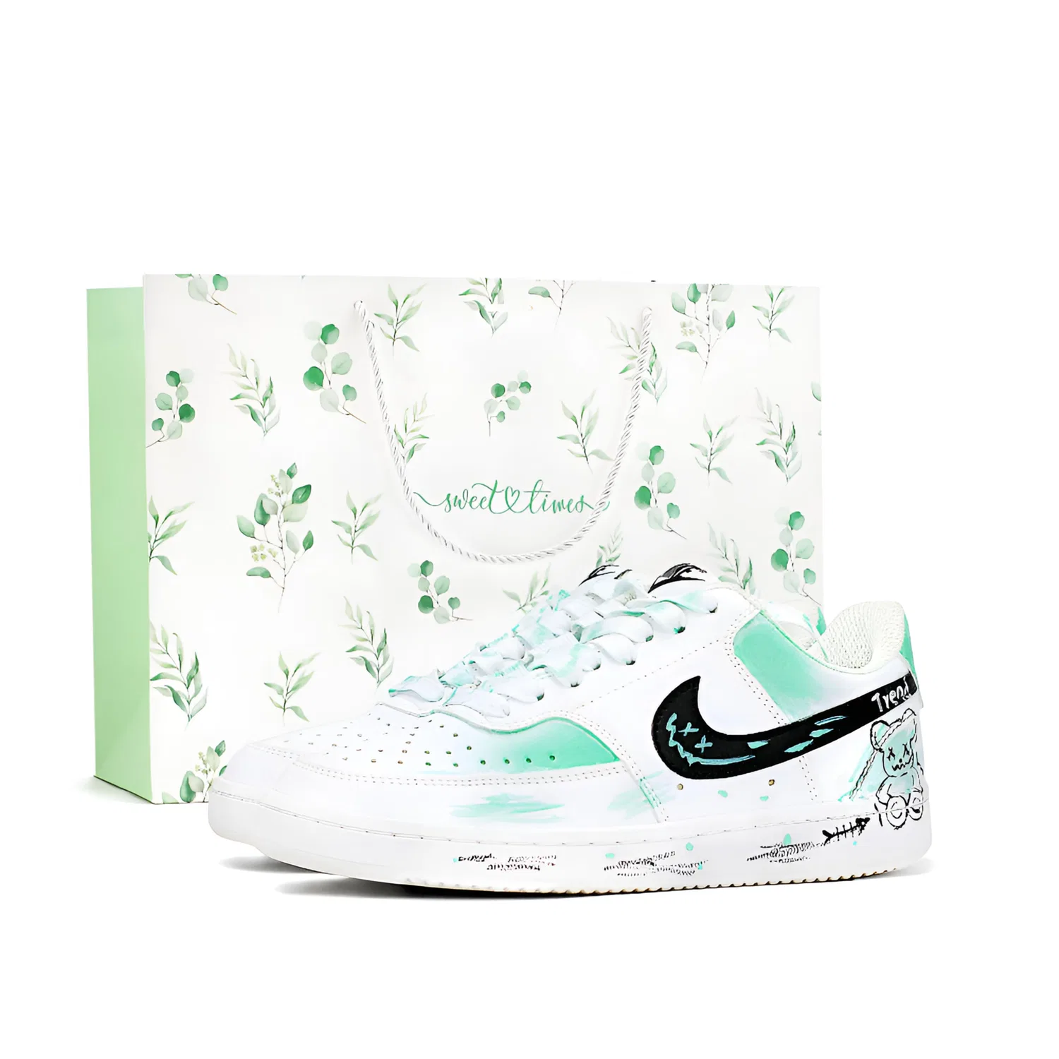 Кроссовки скейтбордические детские с граффити Nike Court Vision 1, Mint Green