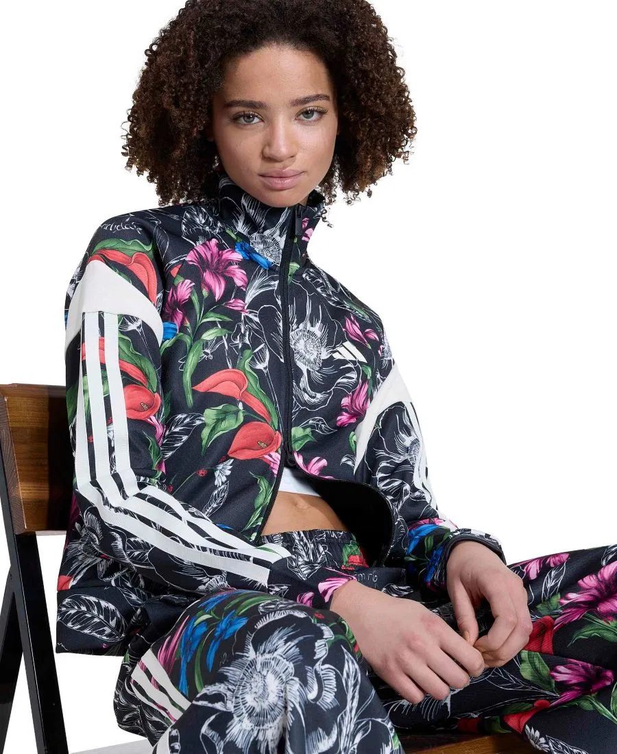Женская куртка-олимпийка с цветочным принтом Farm Tiro TT Slim Fit adidas, Black — фото 4