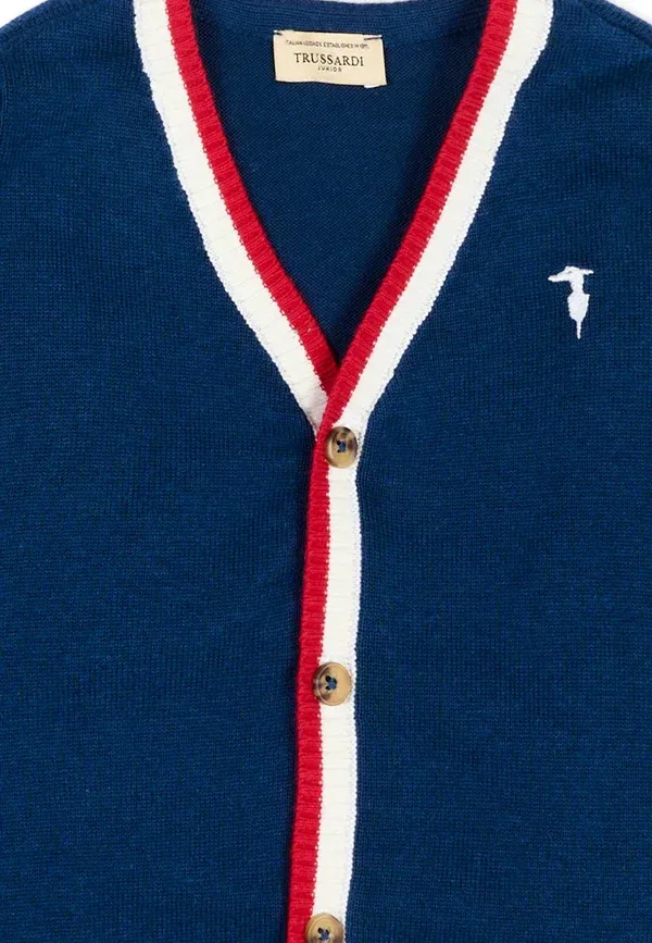Кардиган хлопковый Cardigan Tru Trussardi Junior, синий — фото 3