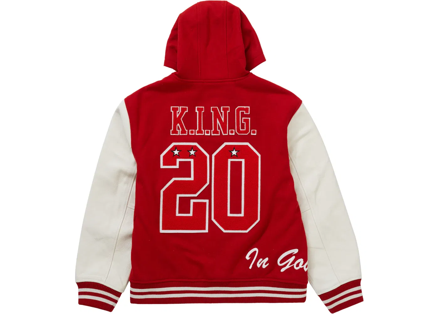 Мужская куртка-бомбер с капюшоном и принтом Supreme Varsity Jacket, Red — фото 3