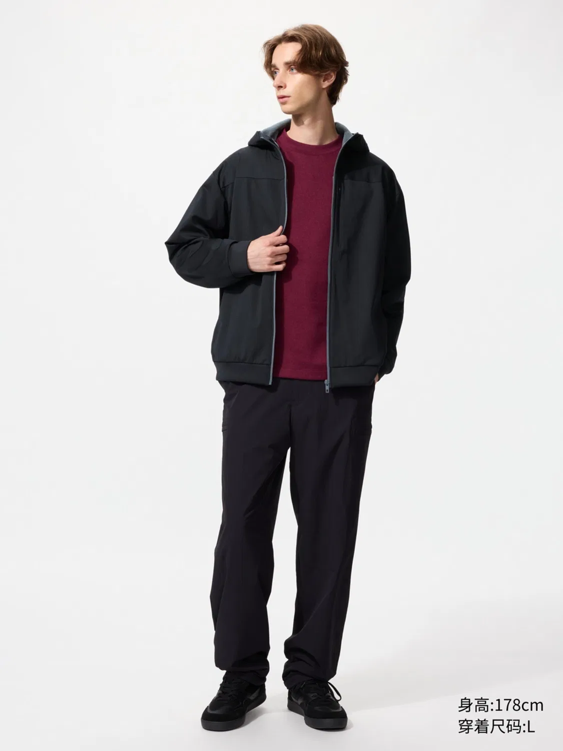 Кардиганс с капюшоном на молнии ветрозащитная Uniqlo, темно-оливковый — фото 2