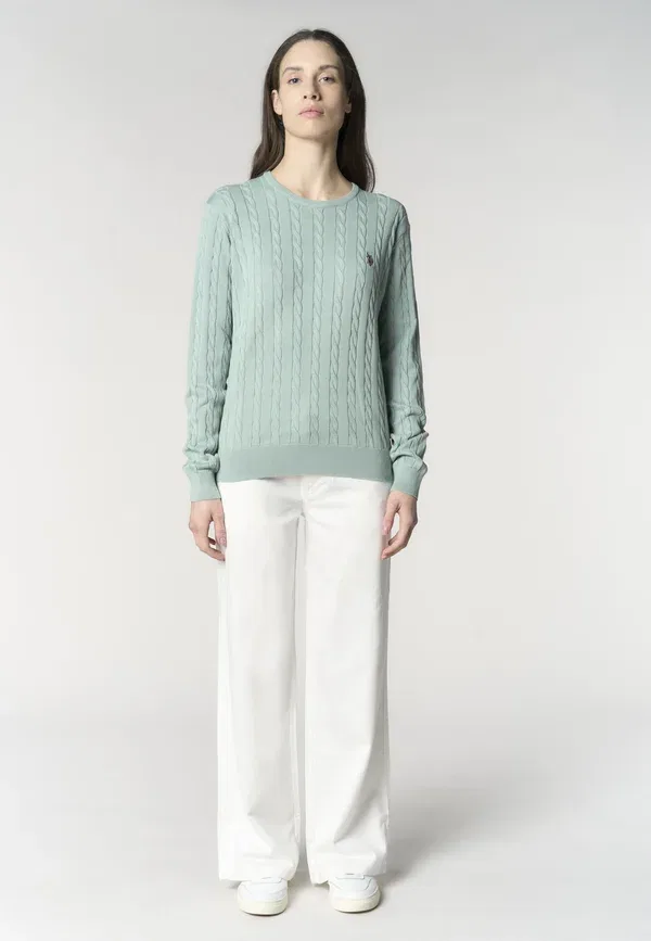 Джемпер хлопковый Cable Knit U.S. Polo Assn., menta, мятный — фото 2