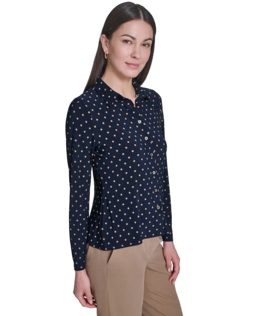 Женская рубашка с длинным рукавом, с принтом Tommy Hilfiger, Midnight/Tobacco Brown — фото 3