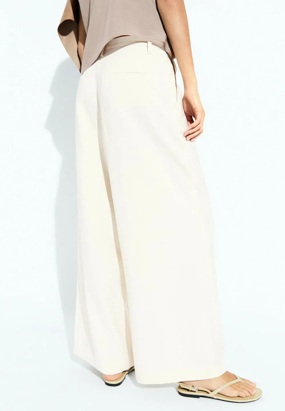Свободные укороченные брюки с широкими штанинами Massimo Dutti, White — фото 3