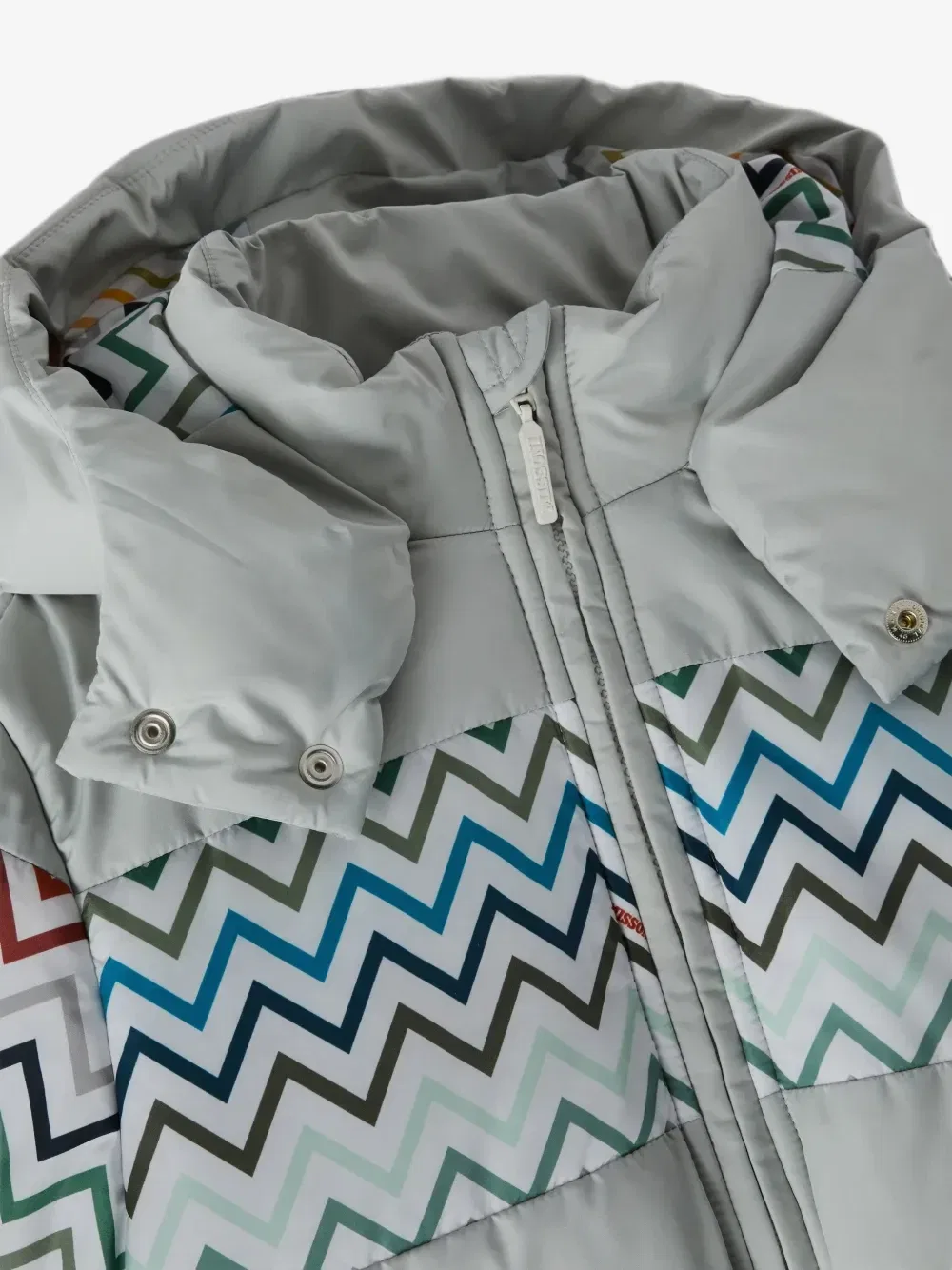 Пальто с капюшоном и принтом в виде зигзага Missoni Kids, серый — фото 3