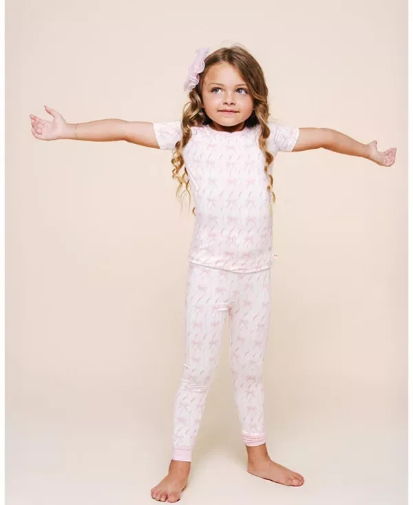 Детский комплект пижам из бамбука для девочек Little Kid Big Kid Petite Hailey, Pink Bow — фото 2