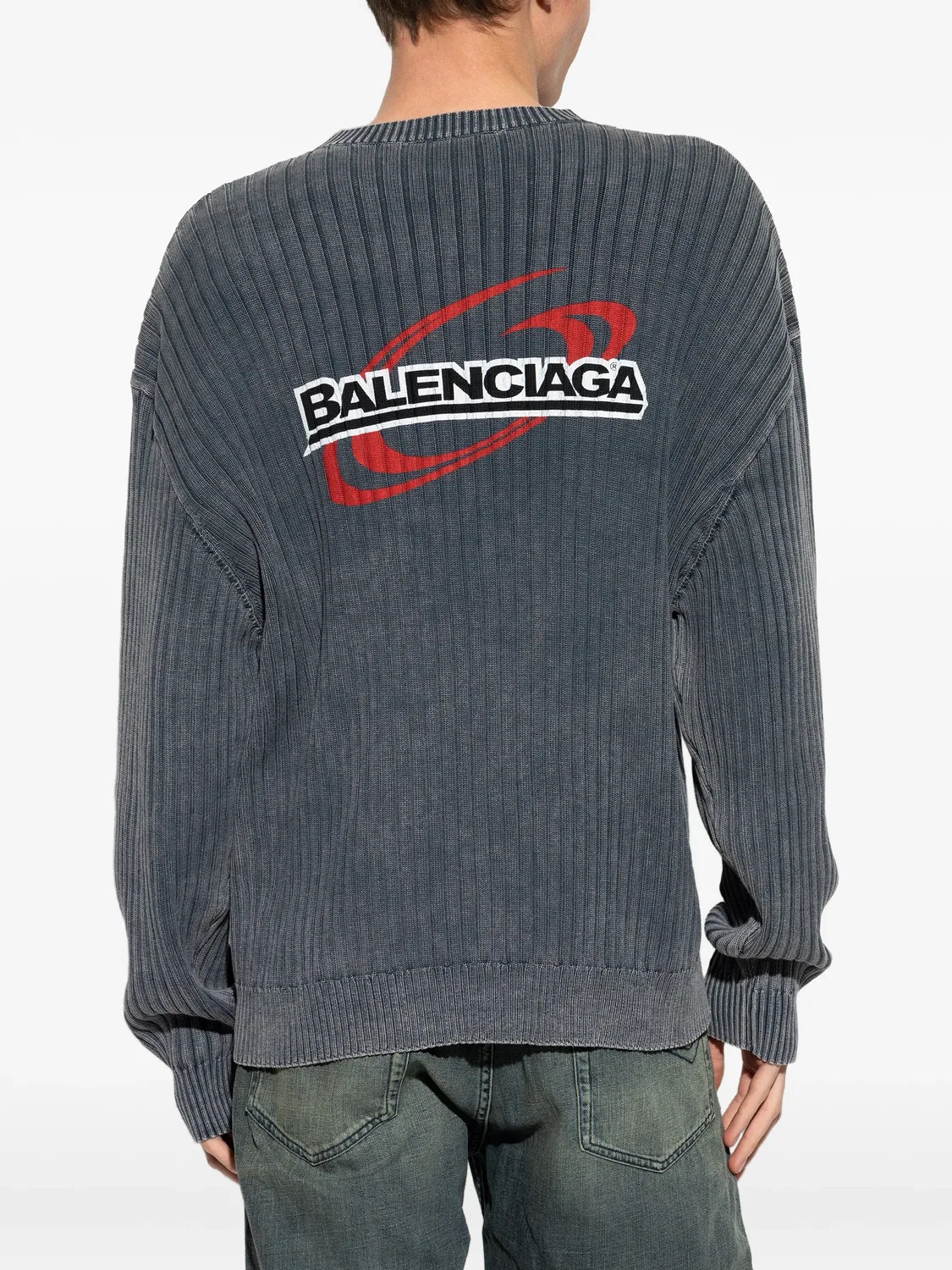 Джемпер в рубчик с логотипом Balenciaga, серый — фото 4