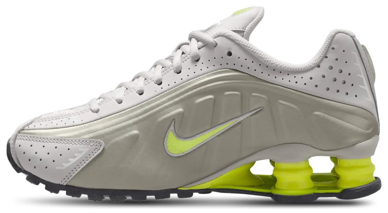 Детские кроссовки для мальчиков с пружинящей амортизацией Shox R4 Nike, College Grey/Volt — фото 2