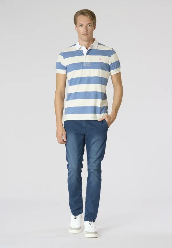 Футболка поло хлопковая Jersey U.S. Polo Assn., White, белый/синий — фото 2
