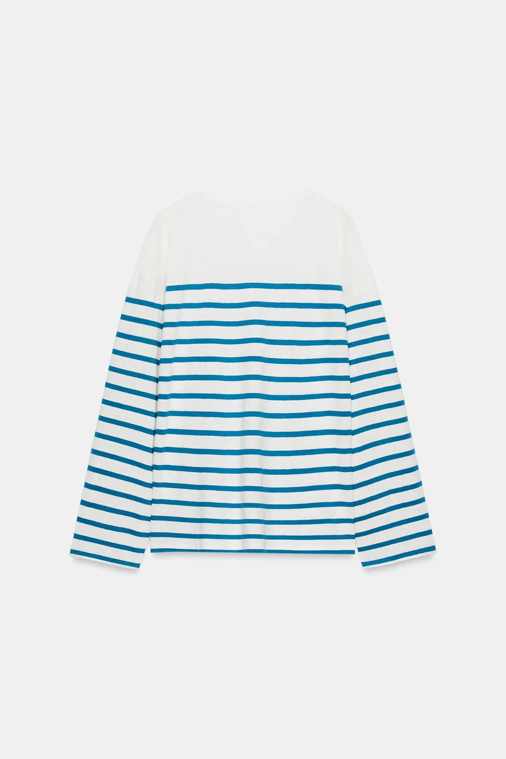 Футболка в полоску из хлопка и льна ZARA, Ecru/Blue — фото 3