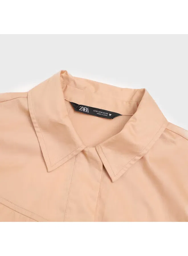 Комбинезон с коротким рукавом и пряжкой на поясе Zara, оранжевый — фото 4