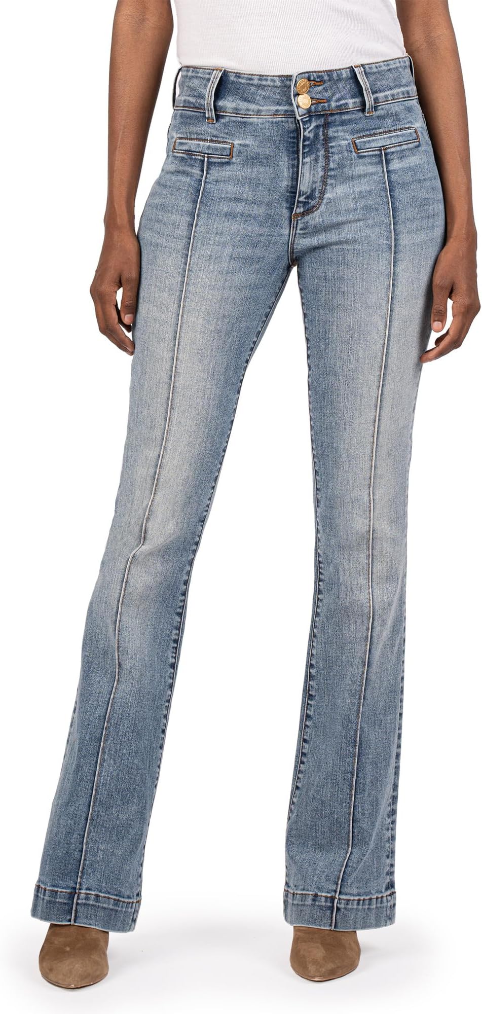 

Джинсы KUT from the Kloth Ana High-Rise Flare-Front Welt Double Button Waistband In Renewed, Renewed