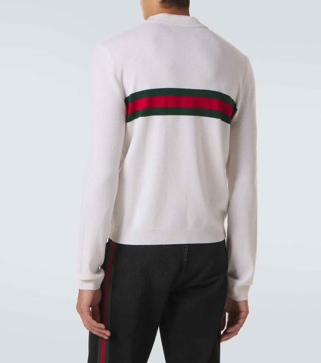 Кашемировая рубашка-поло с узором Web Stripe GUCCI, белый — фото 4