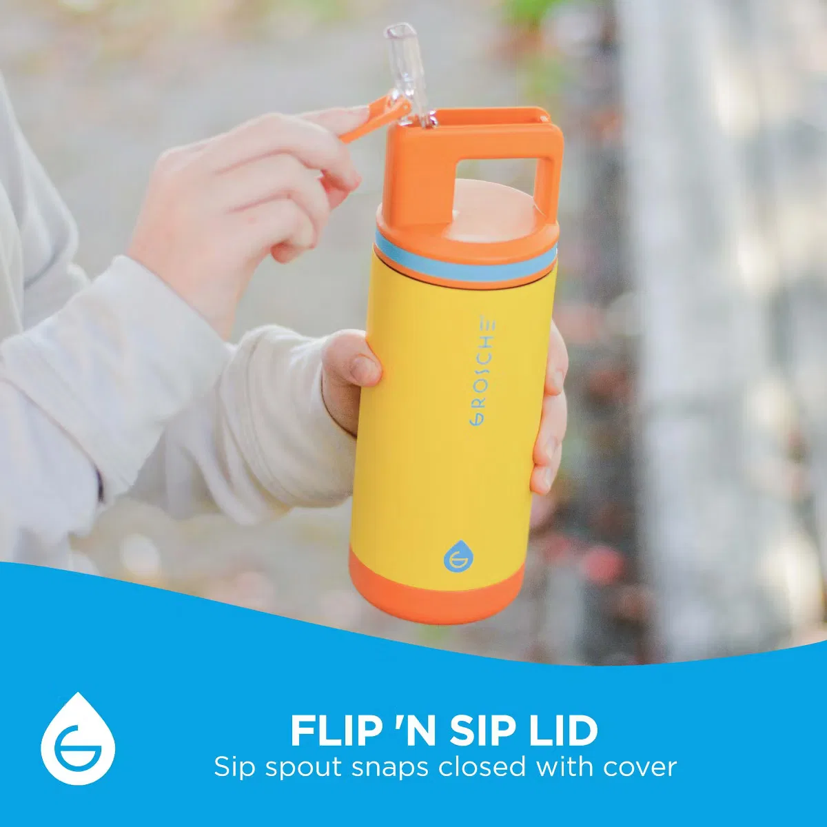 Детская бутылка для воды 470 мл с тройной изоляцией ALPINE Flip 'N Sip Grosche, Sandcastle Yellow — фото 4