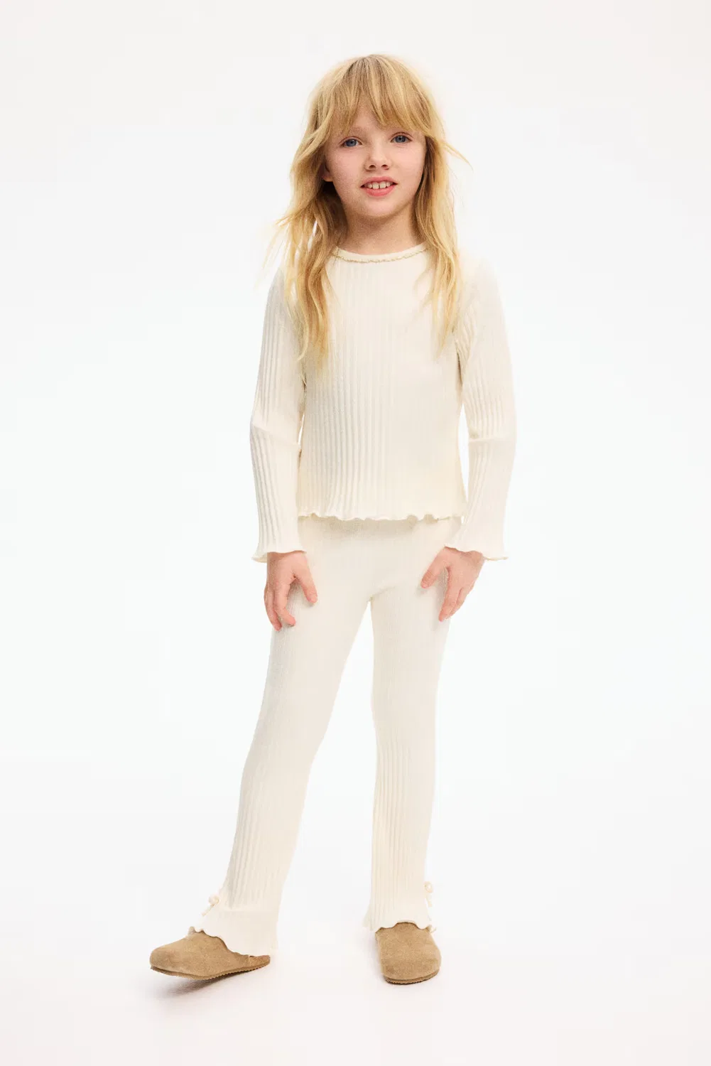 Комплект из двух предметов из ребристого хлопка H&M, Hellbeige — фото 2
