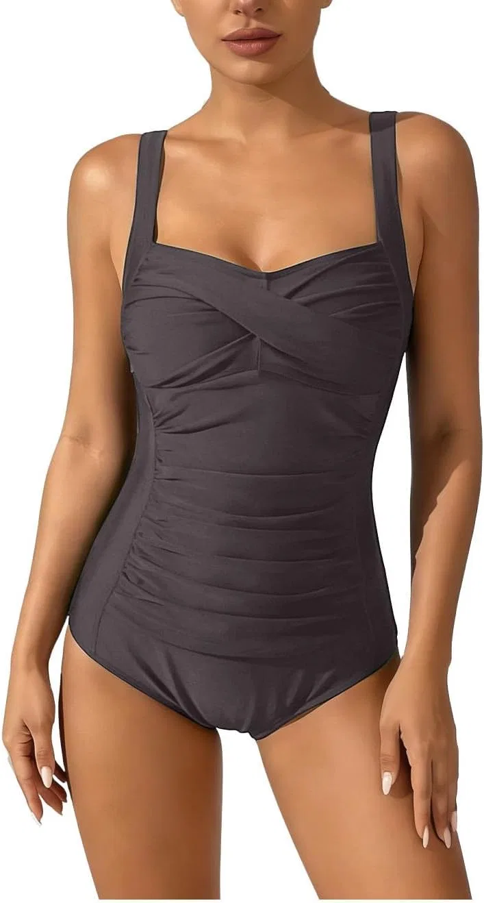 Женский слитный купальник с контролем живота Summer Swim Dress, Dark Gray