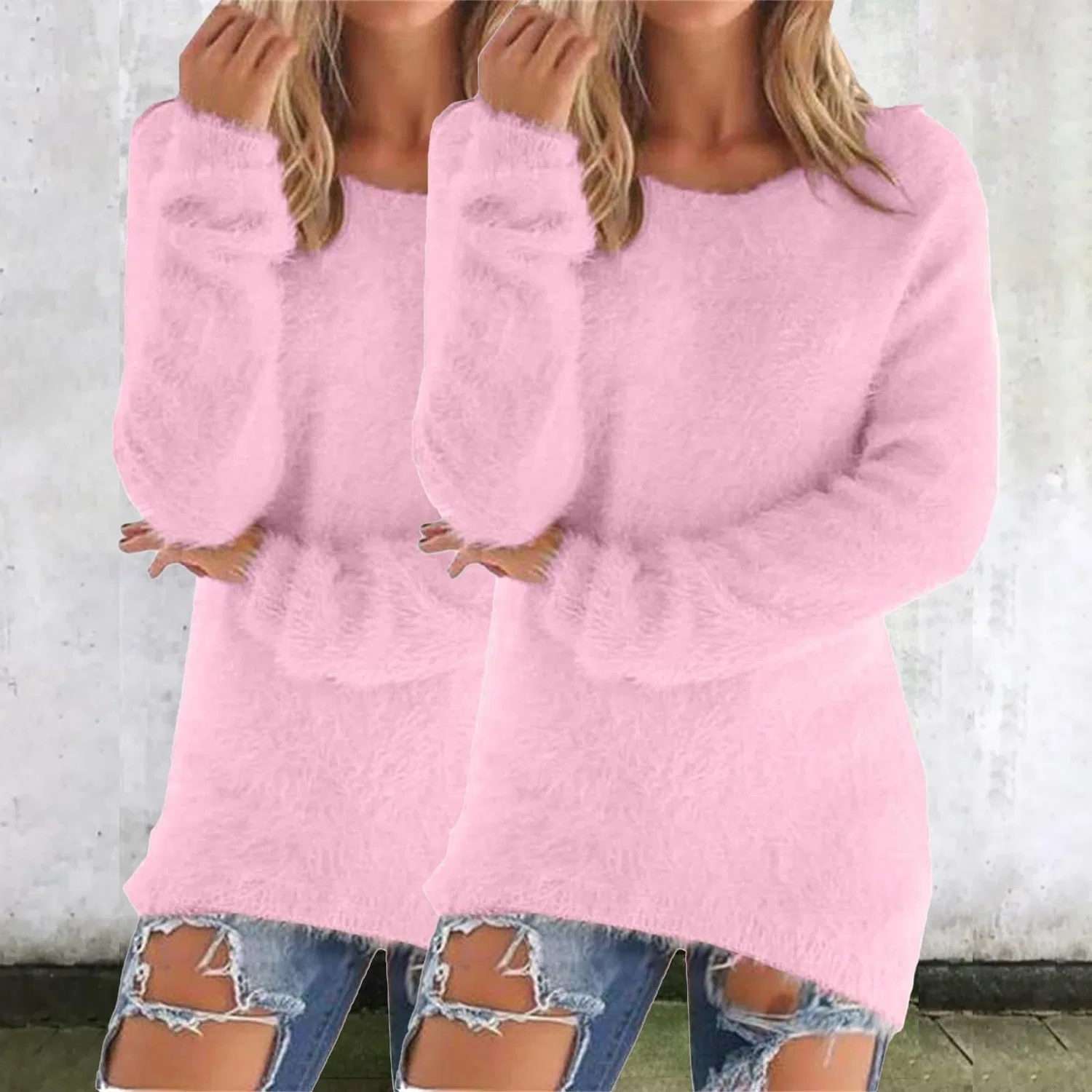 Женский свитер с кружевом и длинным рукавом, модель HUIFUAO, Z21 Pink + Pink — фото 2