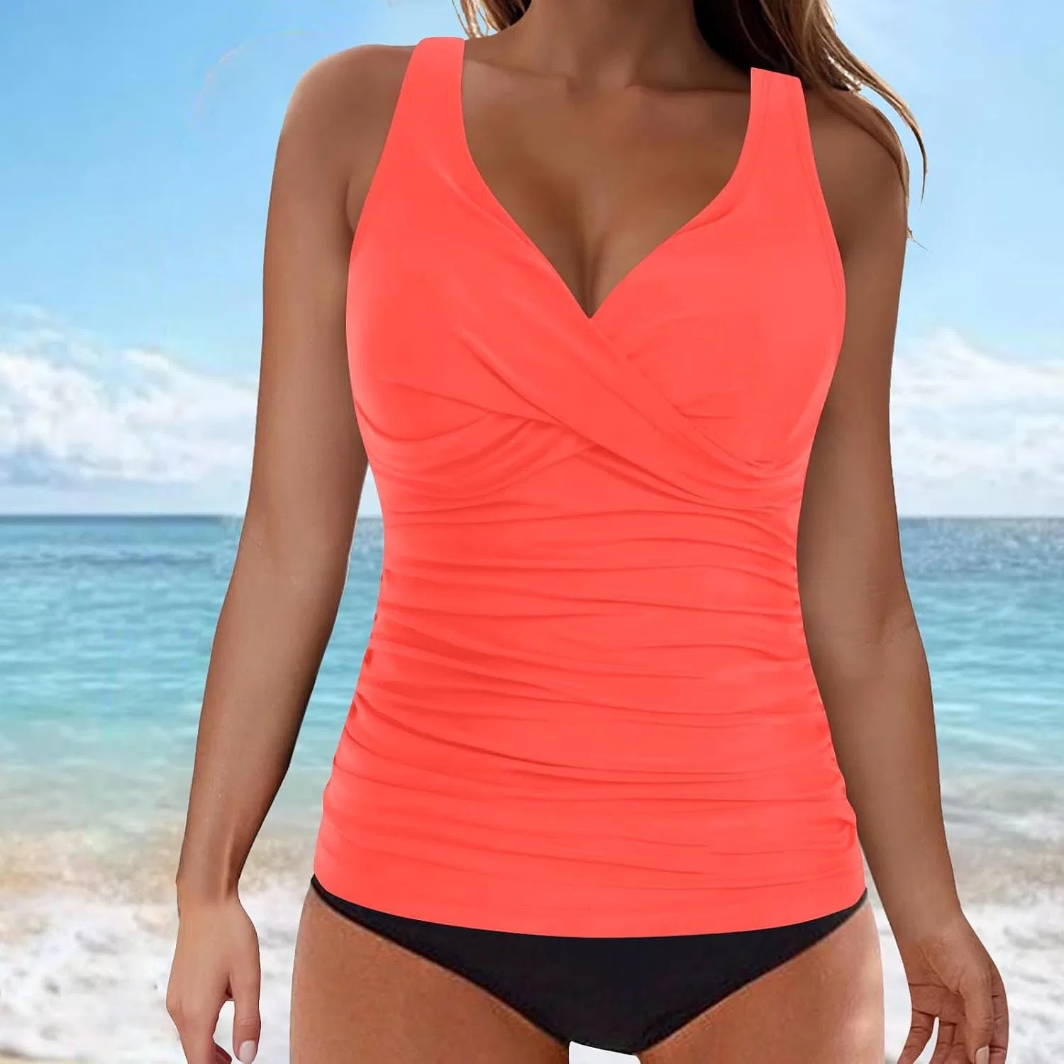 Женский танкини с шортами V-образным вырезом, Hot Pink — фото 2