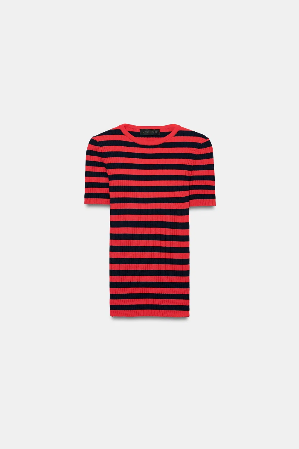 Вязаный топ в полоску с ребристой отделкой ZARA, red/navy — фото 4