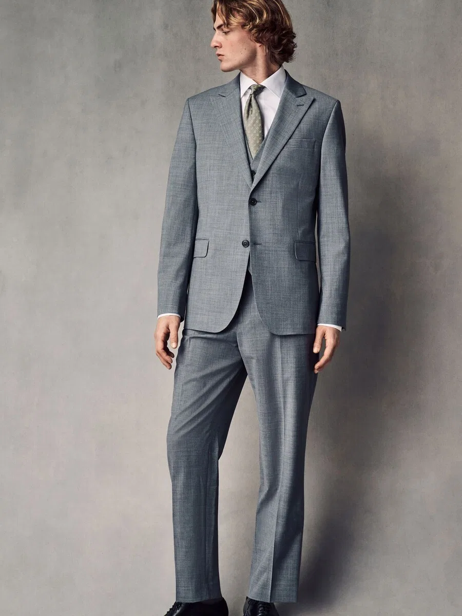 Деловой пиджак Next Slim fit 'Motionflex' серого цвета — фото 3