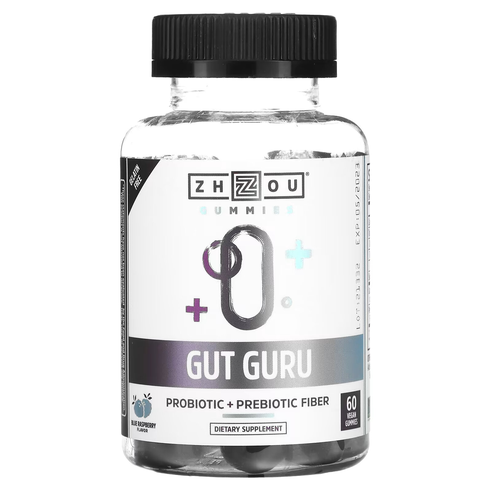 Zhou Nutrition, Gut Guru, голубая малина, 60 веганских жевательных мармеладок - фото