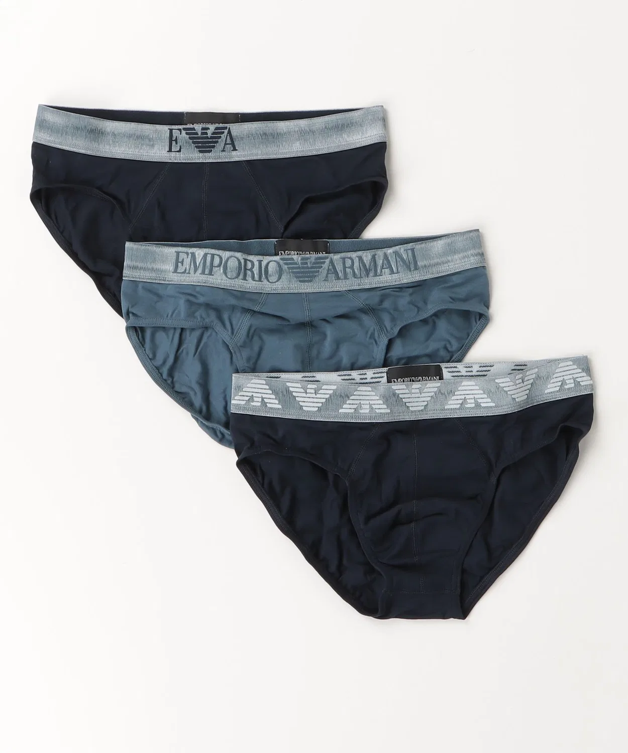 Мужские трусы-слипы органический хлопок набор из 3 штук Shiny Logo Band EMPORIO ARMANI, Blue — фото 3