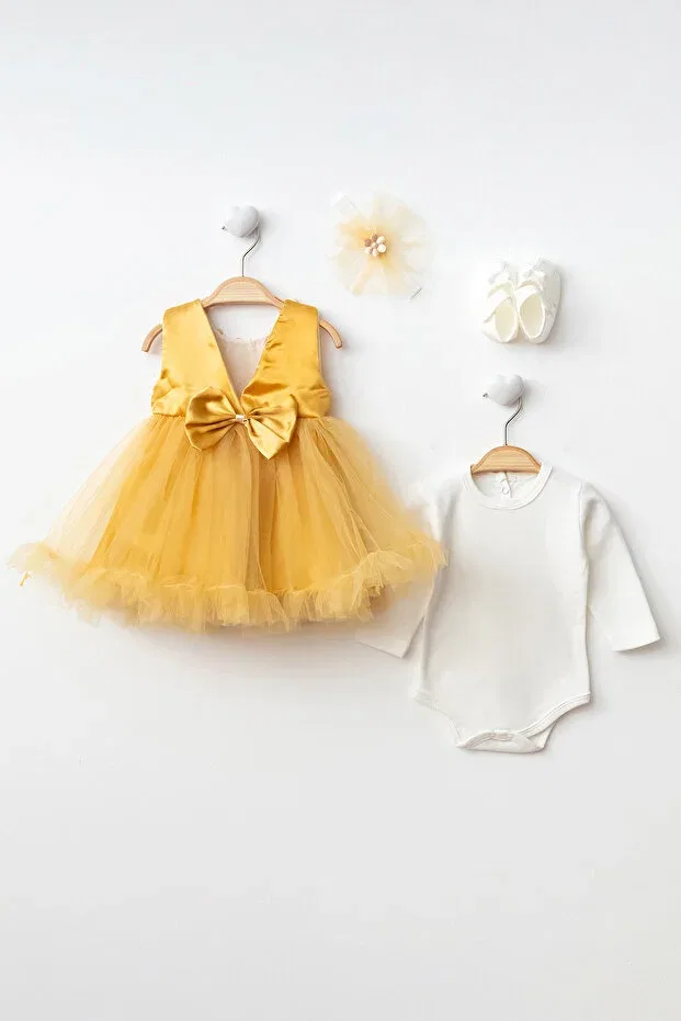 Детское платье для девочек из тюля с принтом Mevlüt Dress Harry&Millie, Hardal — фото 4