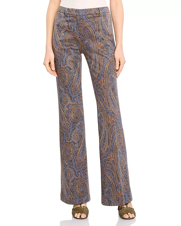 Женские брюки с принтом Paisley Flared Pants Etro, Multi Color/Blue