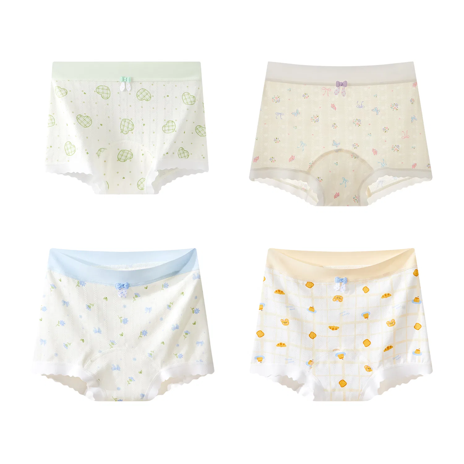Детские трусы боксеры тонкие, 4 предмета, White Strawberry, Blue Cherry, Plaid Heart, Butterfly Flower, MIIOW — фото 3