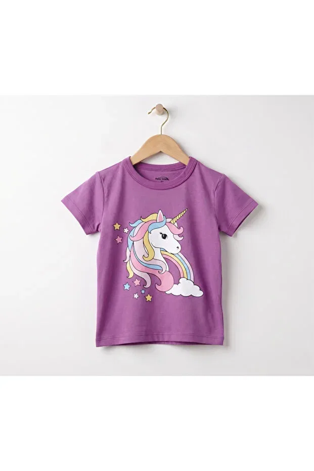 Детская футболка для девочек хлопковая Fuar Baby, Mor Unicorn Desenli