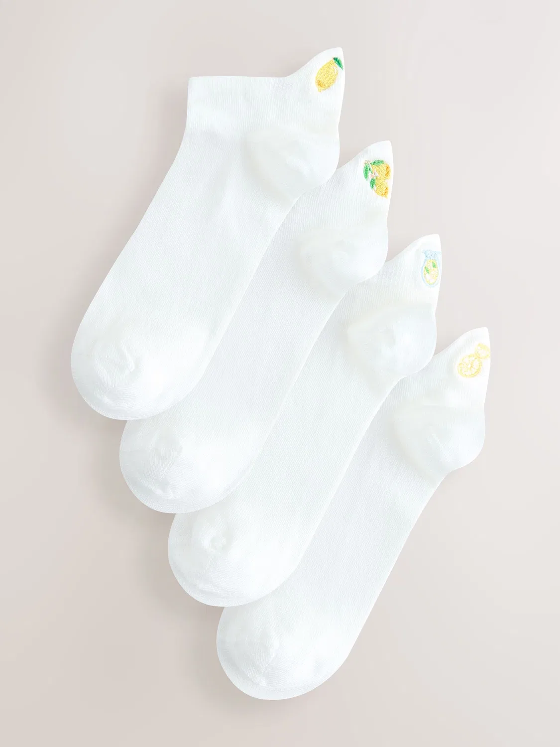 Носки спортивные 4 пары, с вышивкой White Lemons Next, белый с лимоном