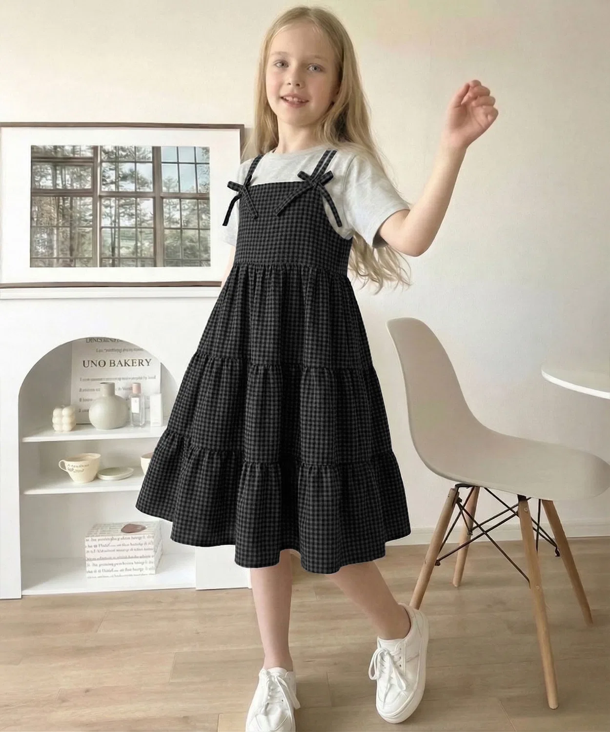 Classicalelf Детское платье-комбинезон без рукавов с принтом Classical Elf, Charcoal Grey/Black — фото 2