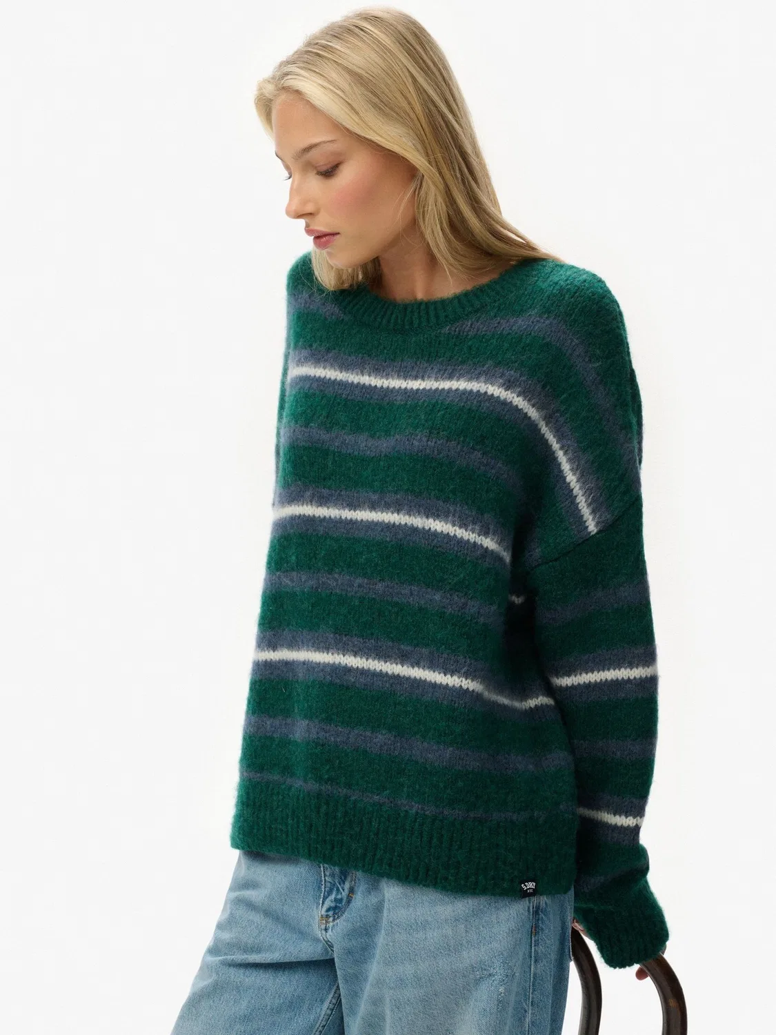 Джемпер свободного кроя с полосатым узором Slouchy Brushed Stripe Knit Superdry, зеленый — фото 4