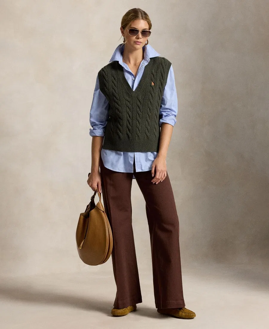Женский безрукавный свитер-жилет с V-образным вырезом Polo Ralph Lauren, Olive Umber Heather — фото 2
