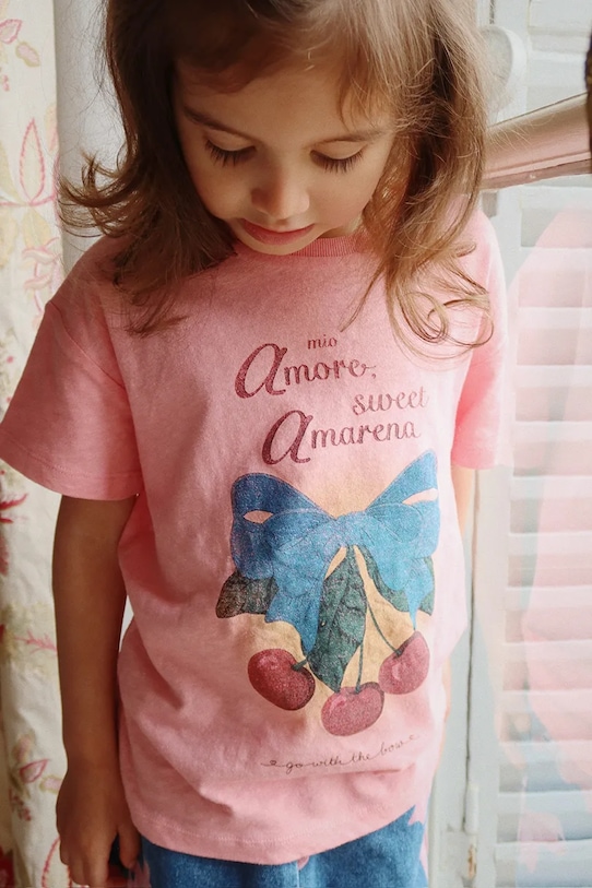 

Футболка с добавлением льна детская ERA TEE OCS Konges Sløjd, розовый