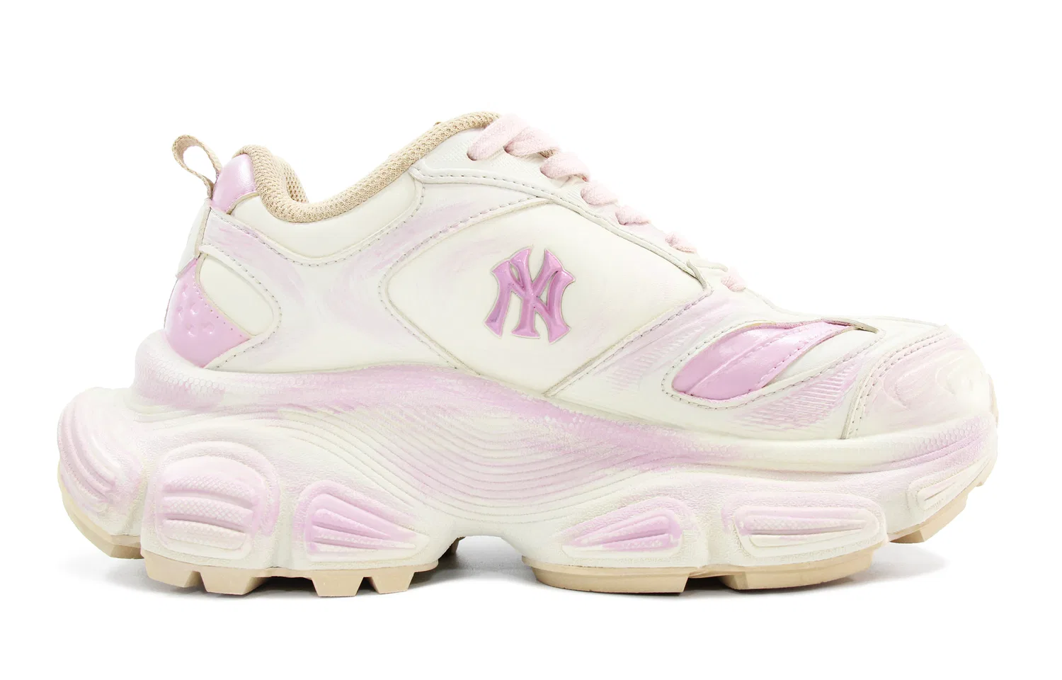 Детские кроссовки на толстой подошве MLB New York Yankees White Pink — фото 3