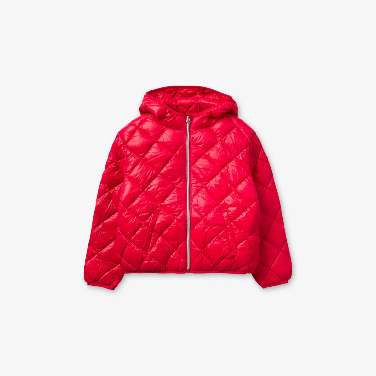 Пуховая куртка с капюшоном, возраст 6-13 лет Benetton, красный