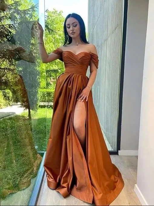 Женское вечернее платье A-силуэта с разрезом Satin, Dusty Blue — фото 2
