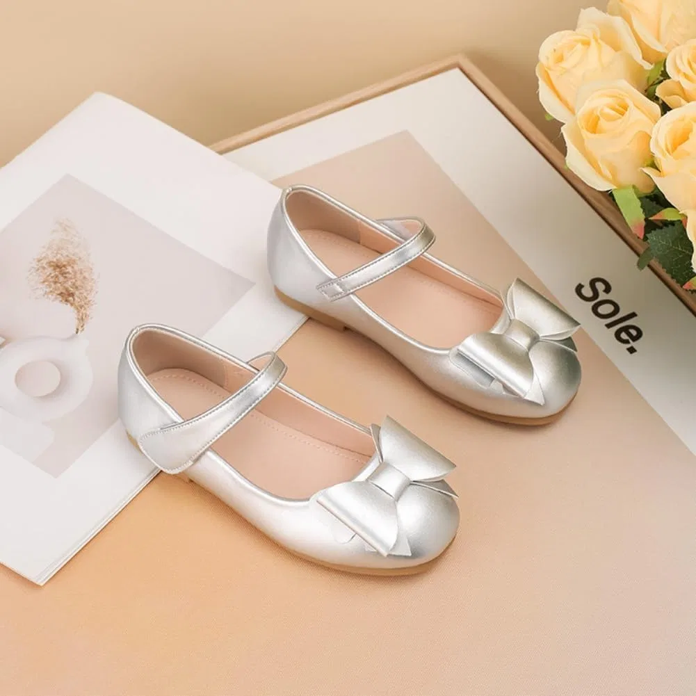 Детские балетки для девочек с цветком JGKDTX, Silvery — фото 3