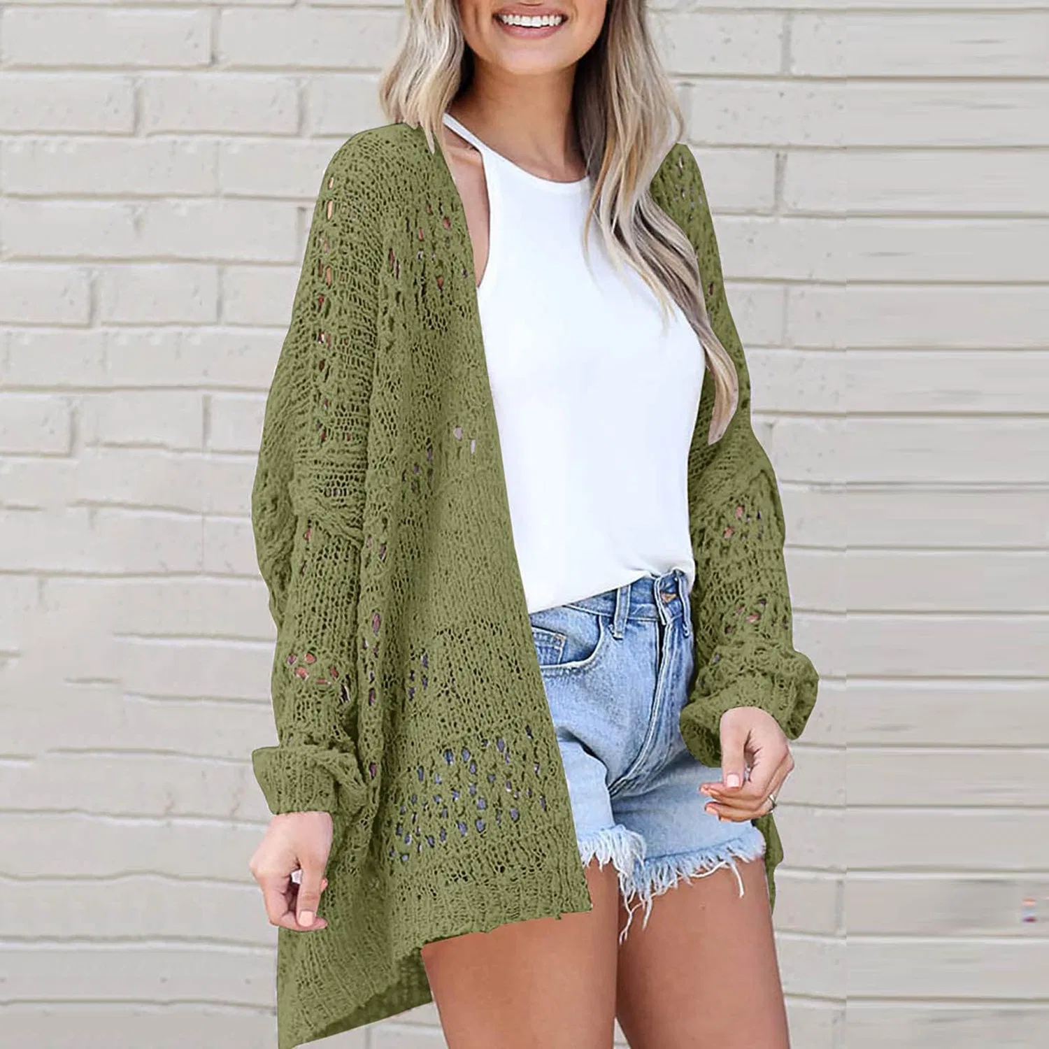 Женское вязаное пальто свободного кроя с принтом, verde — фото 2