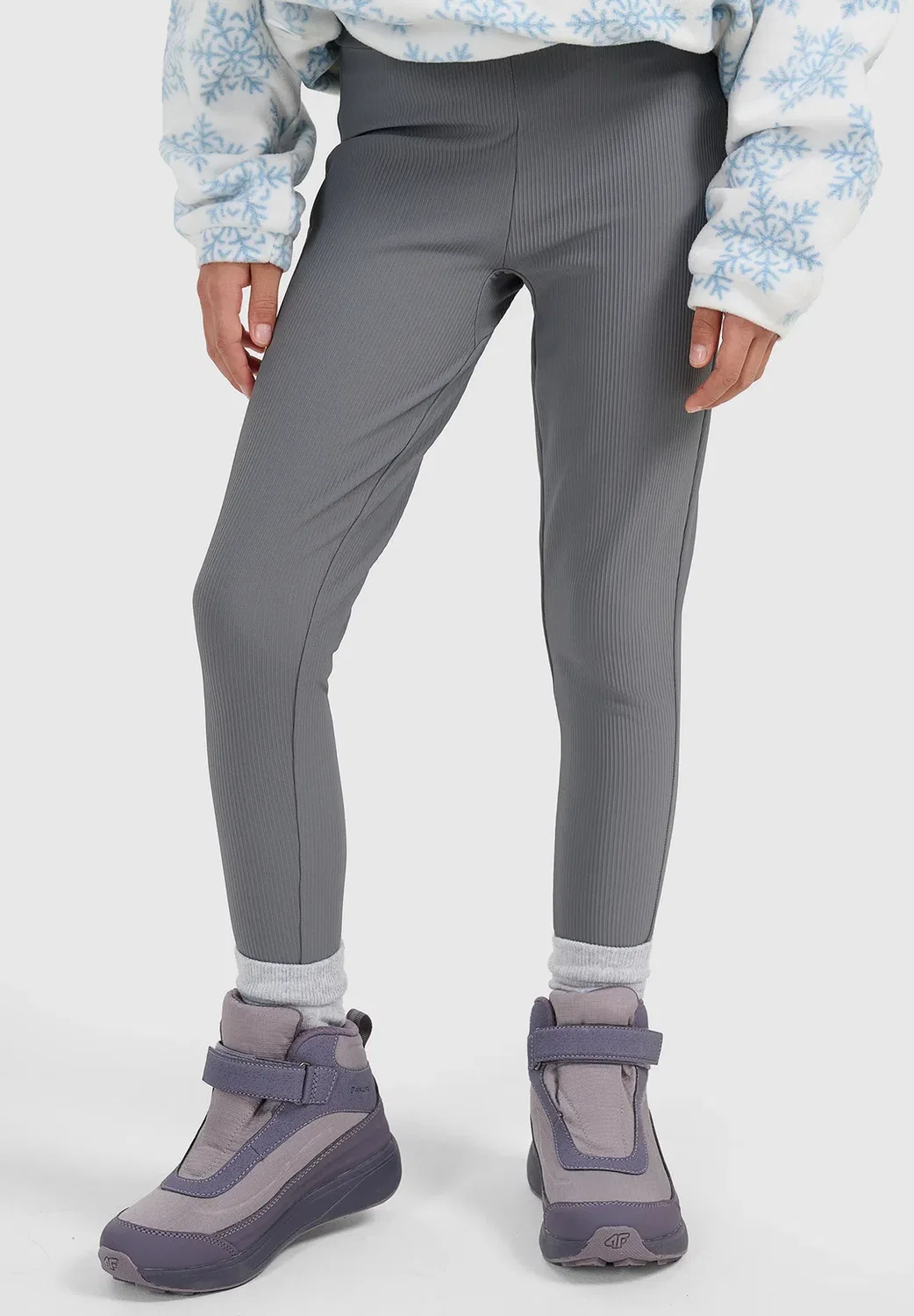 Legginsy z prążkowanej dzianiny dziewczęce - спортивные штаны 4F, Anthracite — фото 2