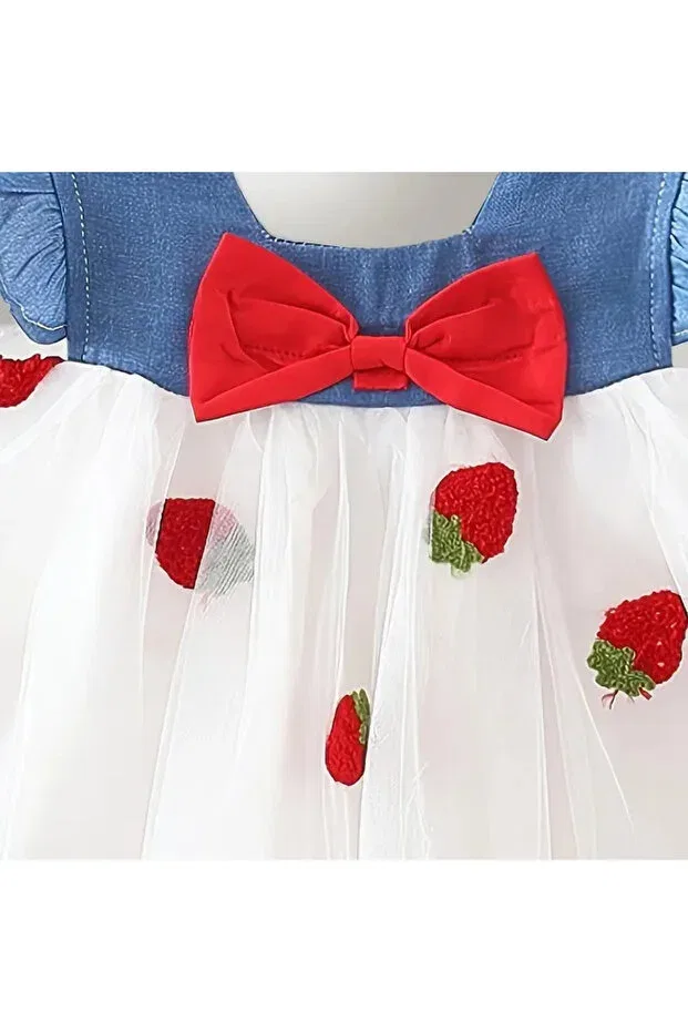 Детское платье для девочек с принтом Strawberry White Red Denim Tutu Tutu Skirt Cute Baby Girl Dress Eid Darko, White Red — фото 4