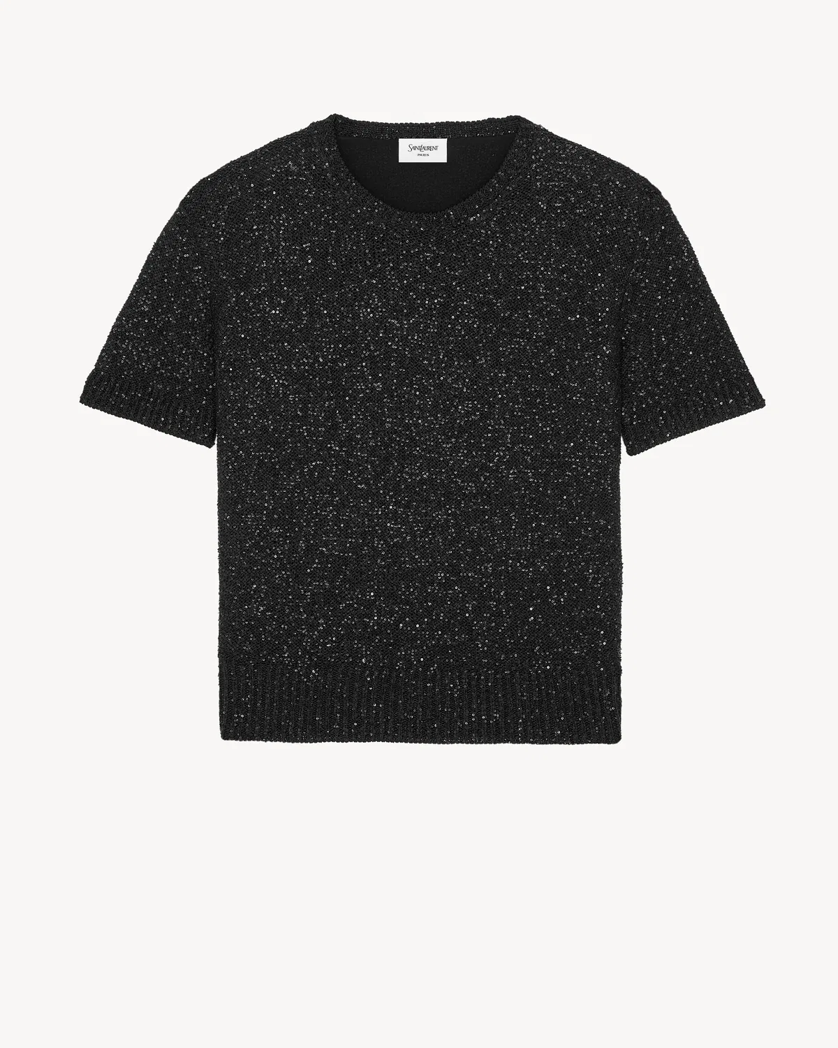 Футболка с пайетками из металлизированного трикотажа Saint Laurent, черный