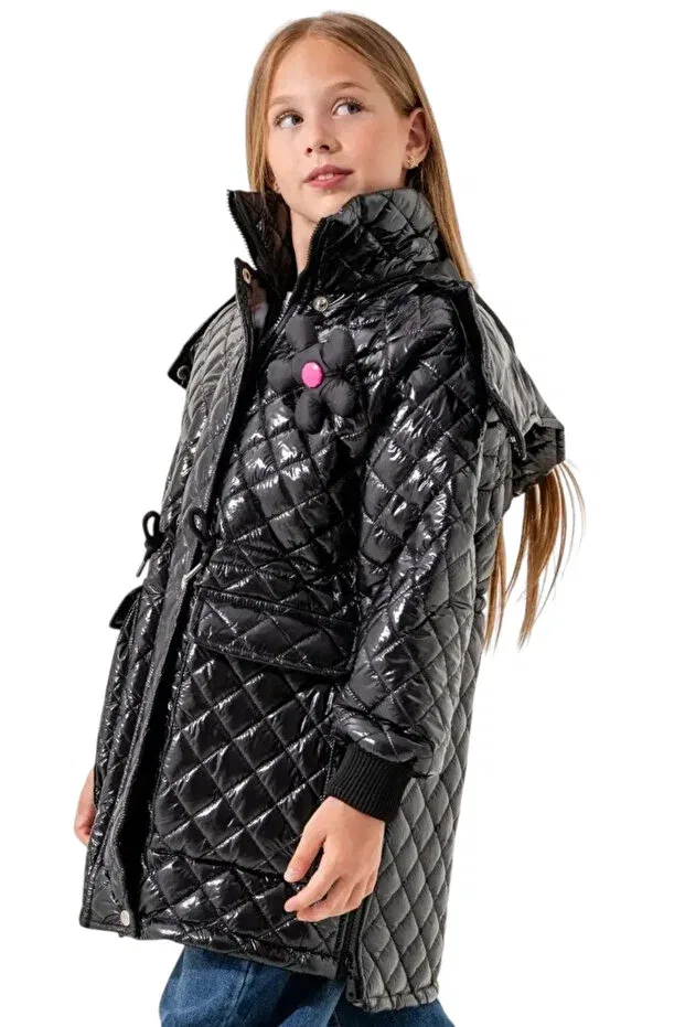 Детское пальто для девочек стеганое Irem Çocuk Giyim, Black — фото 3