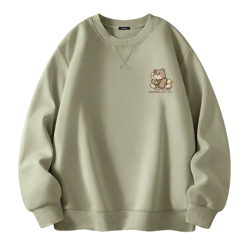 Детское худи с принтом Miniso, Gray Pea Green (B Cell Phone Bear Chest Logo)