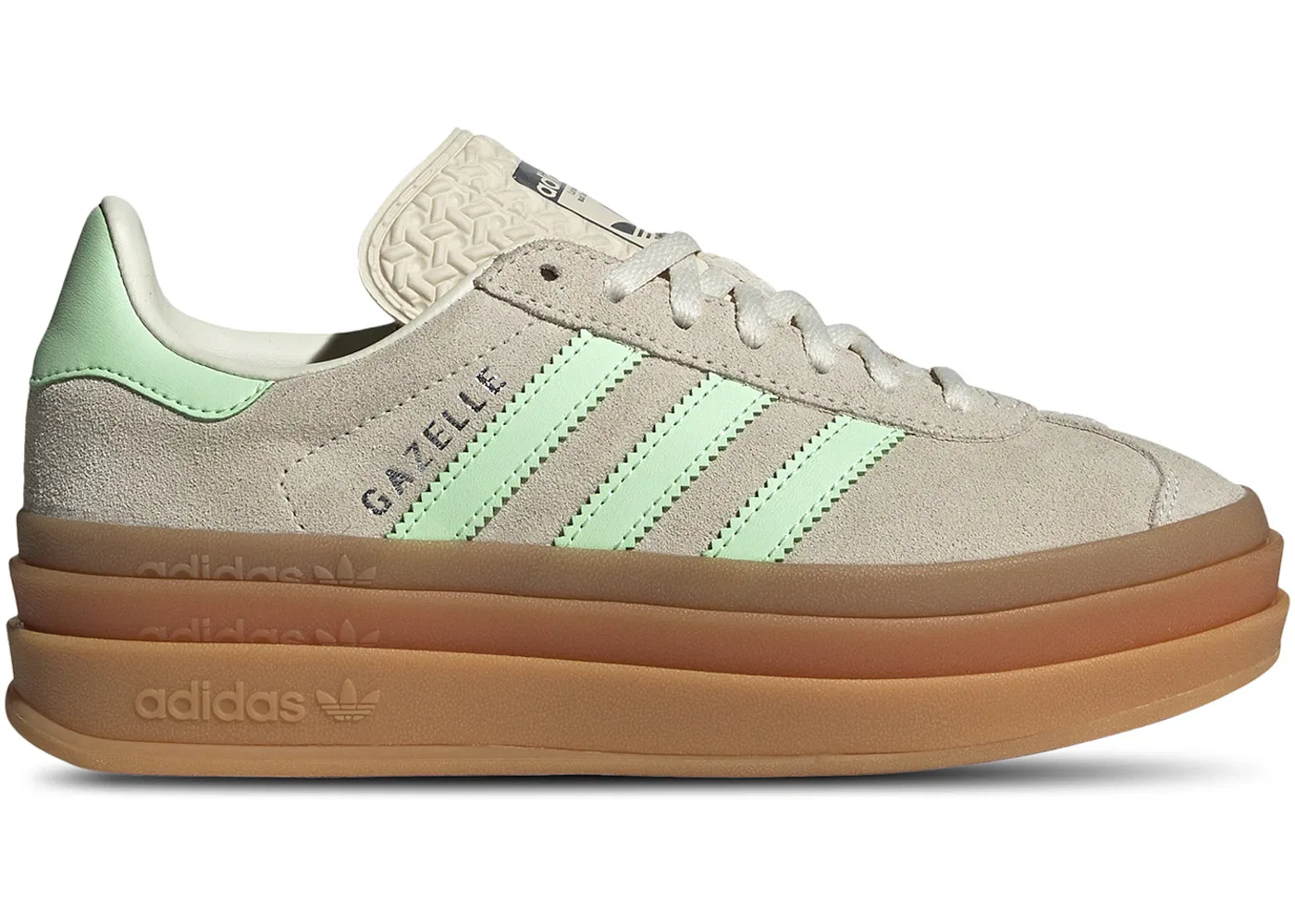 Детские кроссовки с замшевым верхом Adidas Gazelle Bold, Wonder White Semi Green Spark Cream White