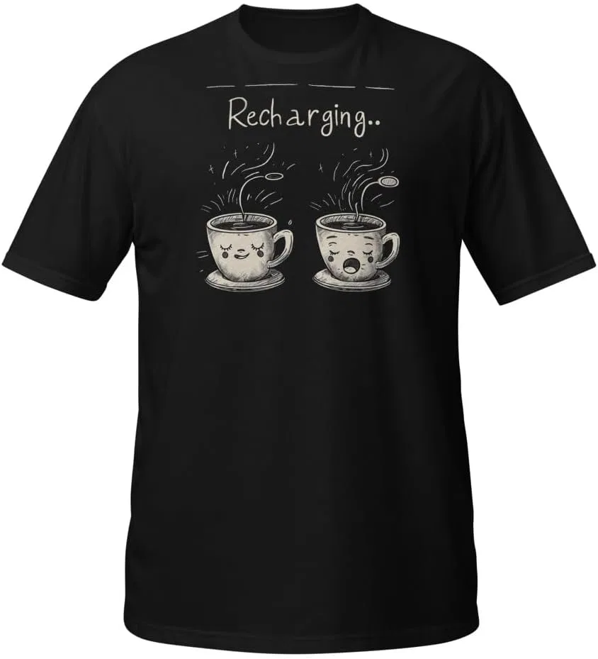 Мужская футболка с дизайном Recharging Cat Coffee, Black