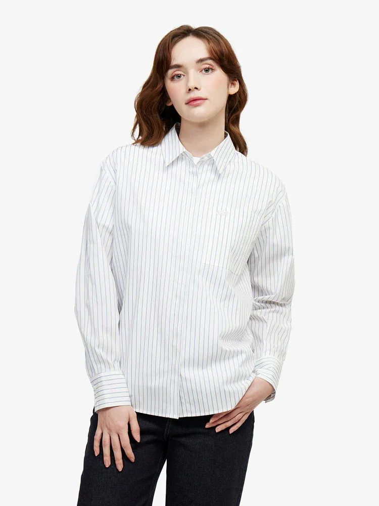Рубашка LACOSTE полосатая из поплина, White