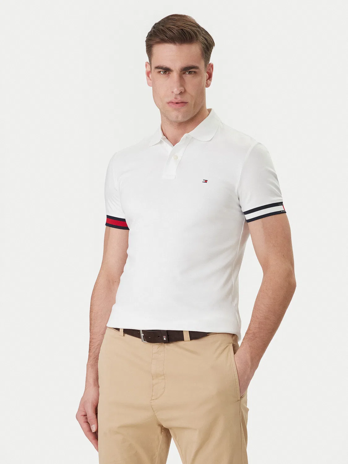 Мужское поло приталенного кроя Tommy Hilfiger, белый