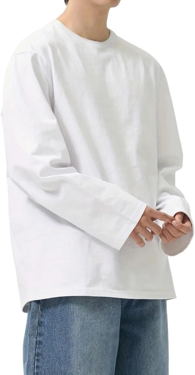 Мужская свободная футболка с круглым вырезом, Drop Shoulder, White